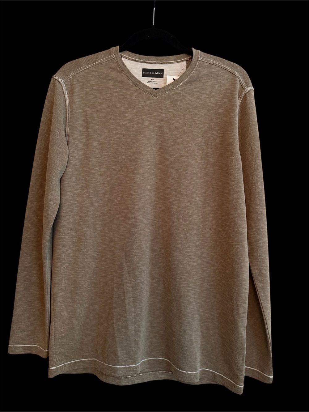 SAS+FIFTH AVENUE Men's Taupe V-Neck Long Sleeve Shirt
